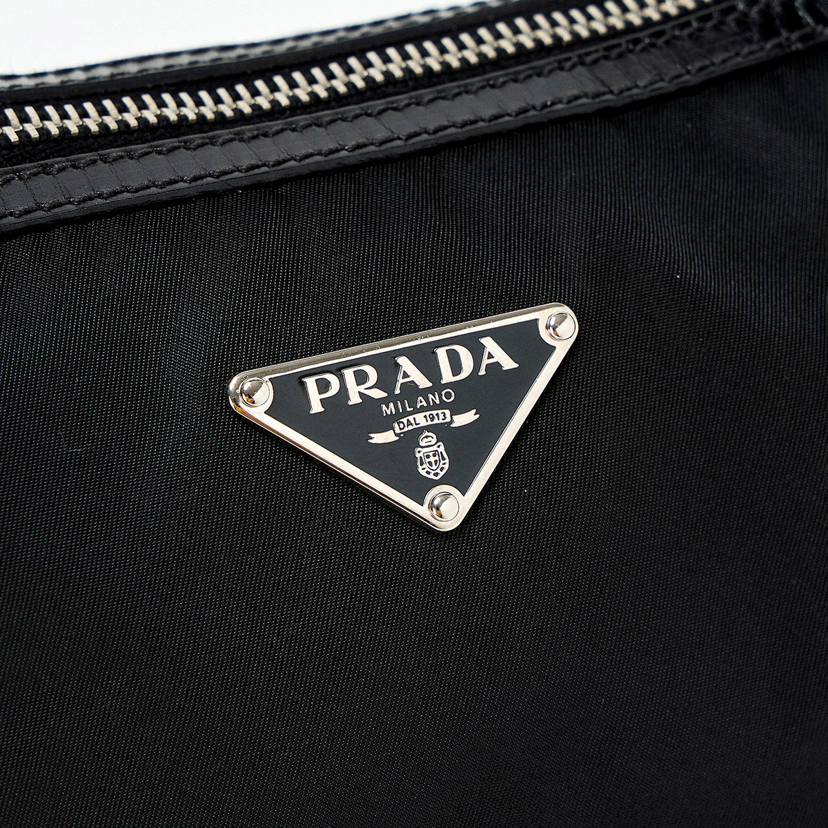 PRADA Triangle Shoulder Bag Black Silver Tessuto Auth