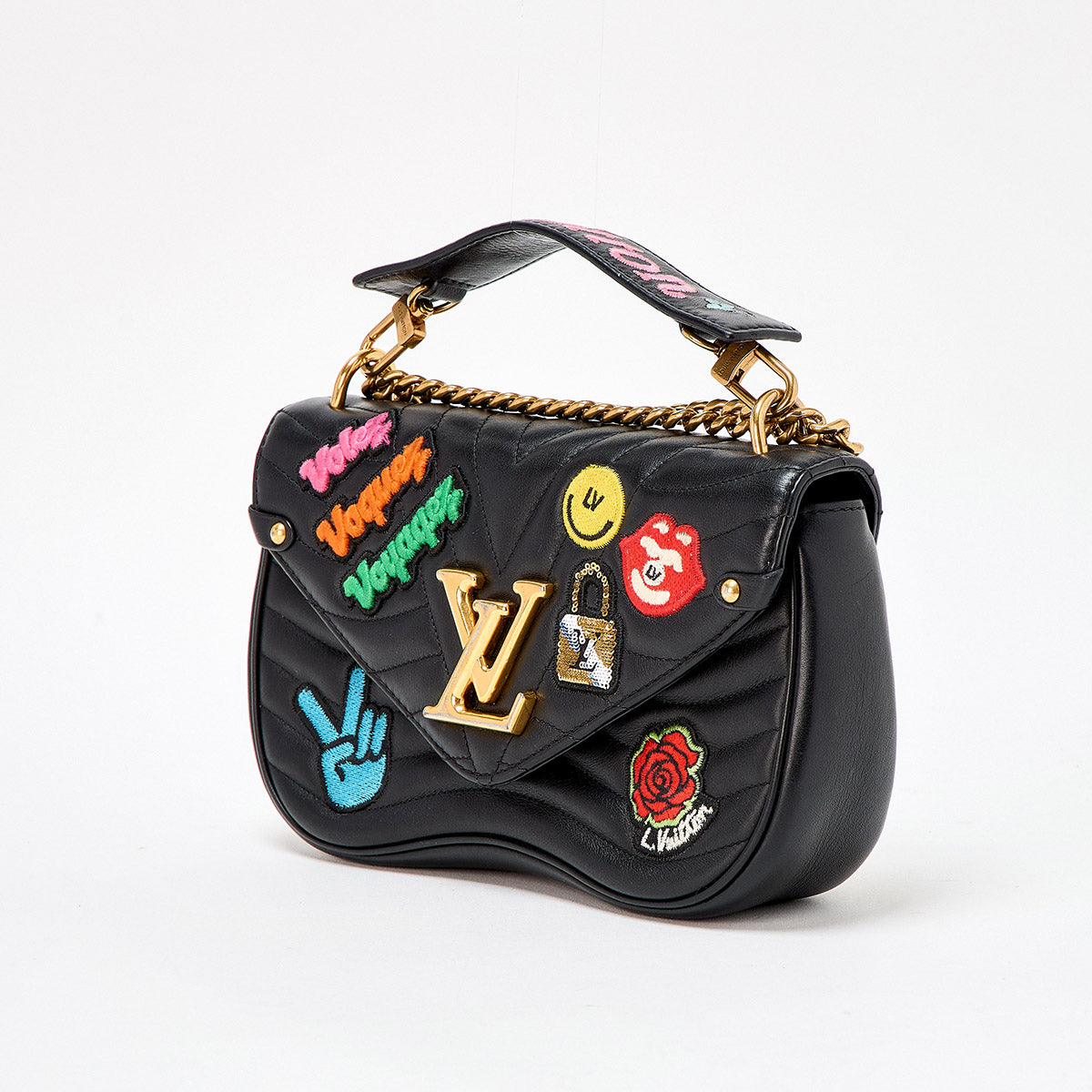 LOUIS VUITTON New Wave Shoulder Bag M52564 Black Gold Leather Auth