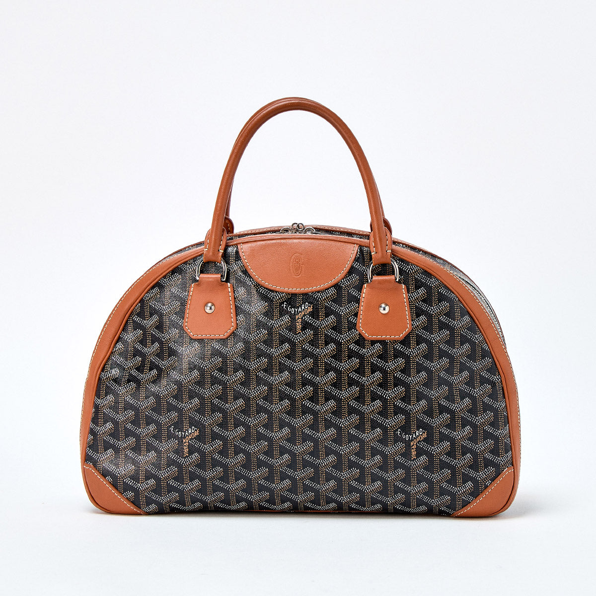 GOYARD Saint Jeanne MM Hand Bag Brown Black White Silver PVC Auth