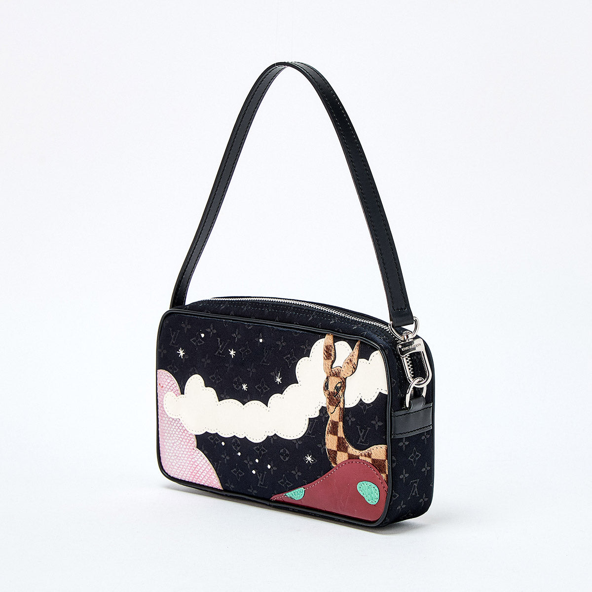 LOUIS VUITTON Monogram Comte de Fe 2002 Shoulder Bag M92275 Black Multicolor Silver Monogram Satin Auth