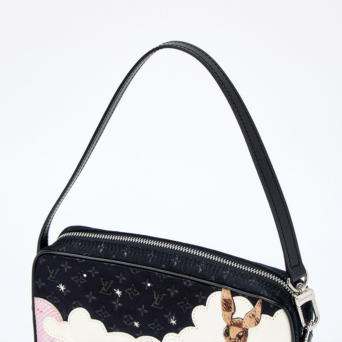 LOUIS VUITTON Monogram Comte de Fe 2002 Shoulder Bag M92275 Black Multicolor Silver Monogram Satin Auth