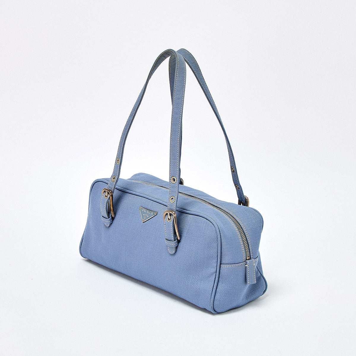 PRADA Triangle Shoulder Bag Blue Canvas Auth