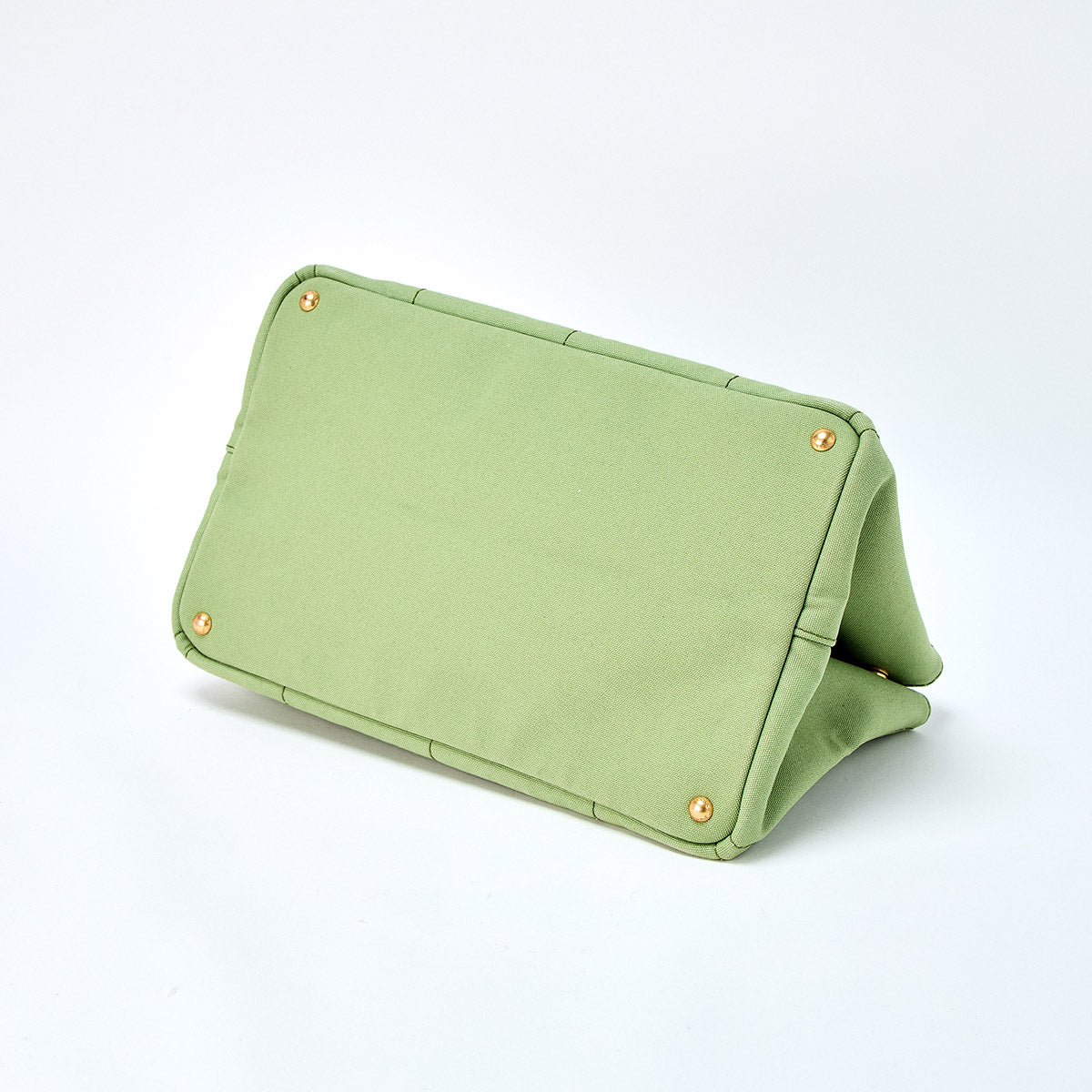 PRADA Triangle Canapa L Hand Bag Green Gold Canvas Auth