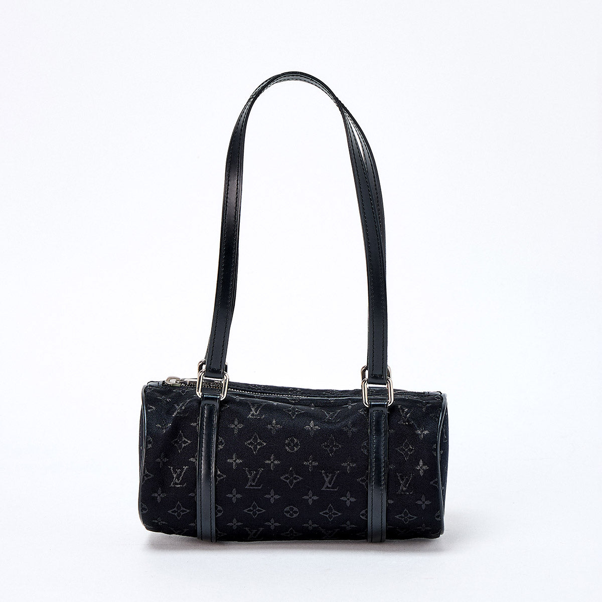 LOUIS VUITTON Little Papillon Monogram Handbag Black Silver Satin Auth