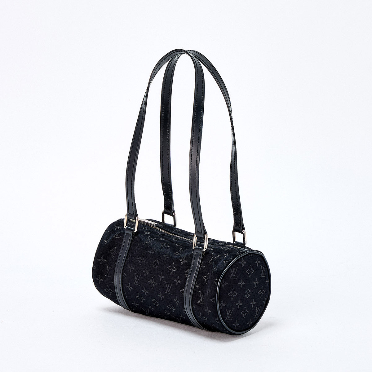 LOUIS VUITTON Little Papillon Monogram Handbag Black Silver Satin Auth