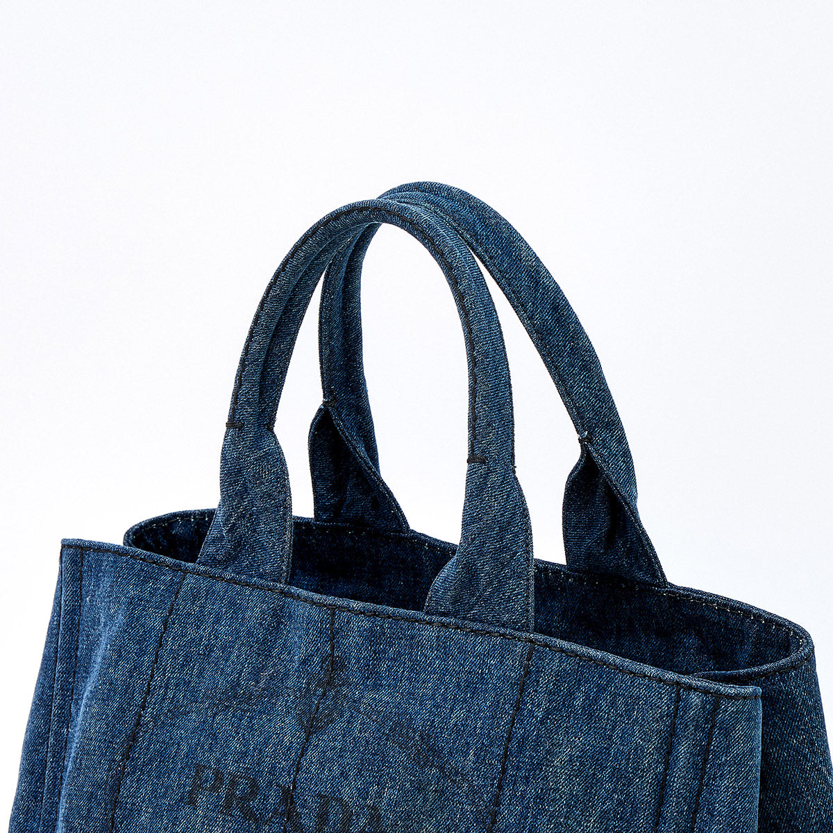 PRADA Triangle Hand Bag Blue Gold Denim Auth