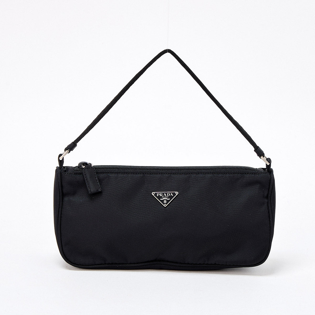 PRADA Triangle Hand Bag Black Silver Tessuto Auth