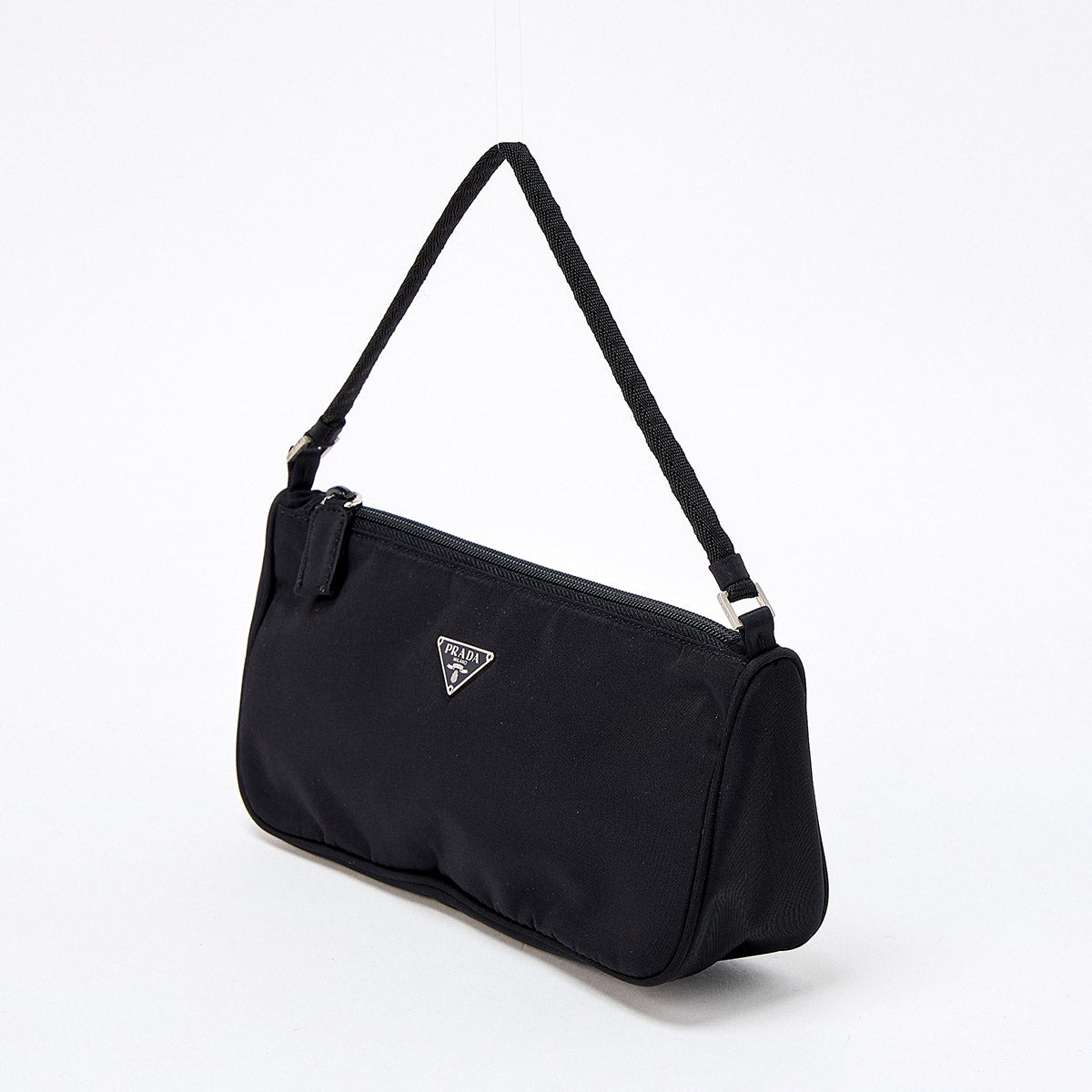 PRADA Triangle Hand Bag Black Silver Tessuto Auth