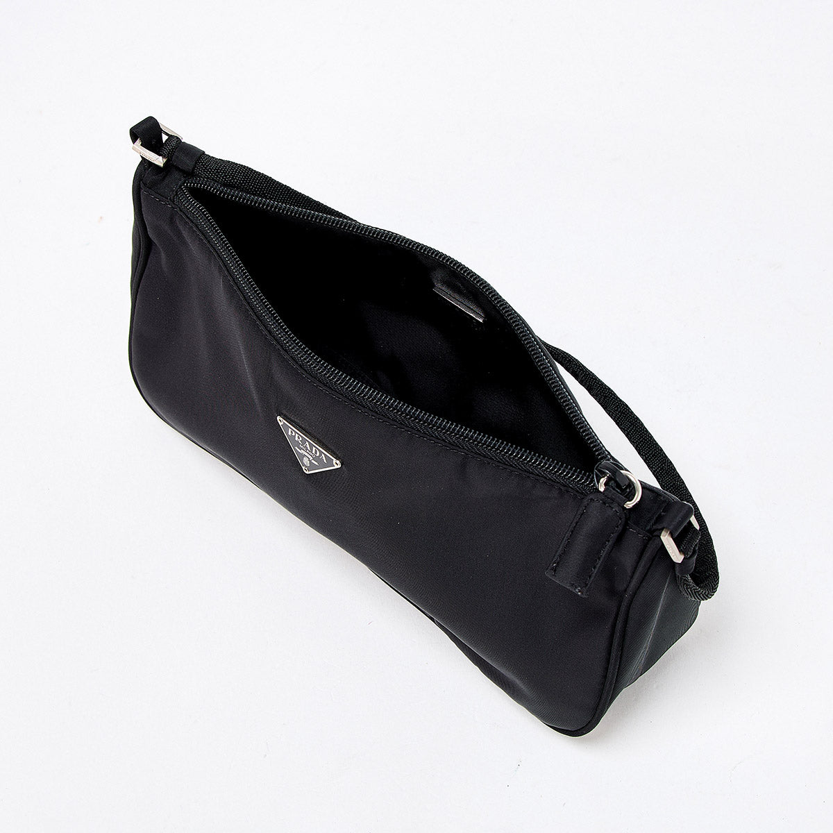 PRADA Triangle Hand Bag Black Silver Tessuto Auth