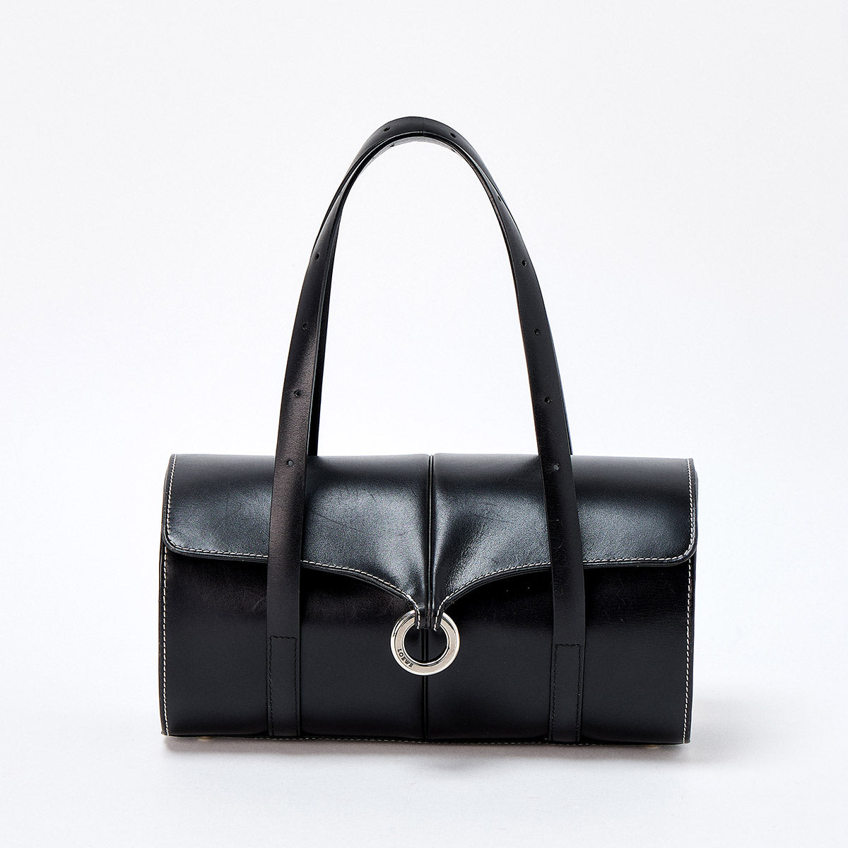 LOEWE Shoulder Bag Black Silver Leather Auth