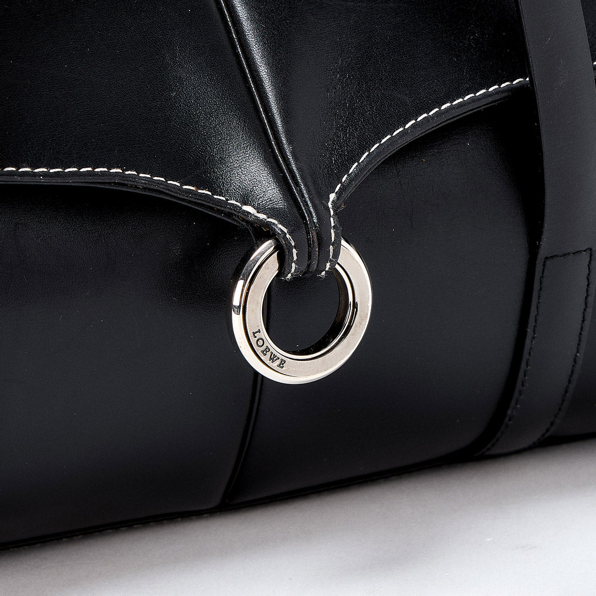 LOEWE Shoulder Bag Black Silver Leather Auth