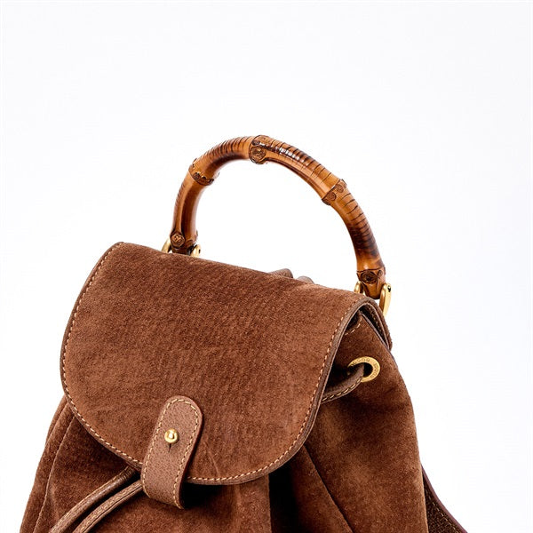 GUCCI Bamboo Backpack Brown Gold Suede