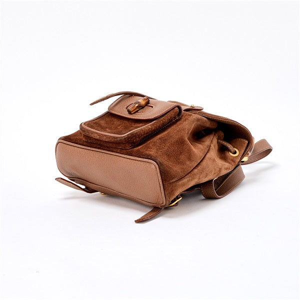 GUCCI Bamboo Backpack Brown Gold Suede