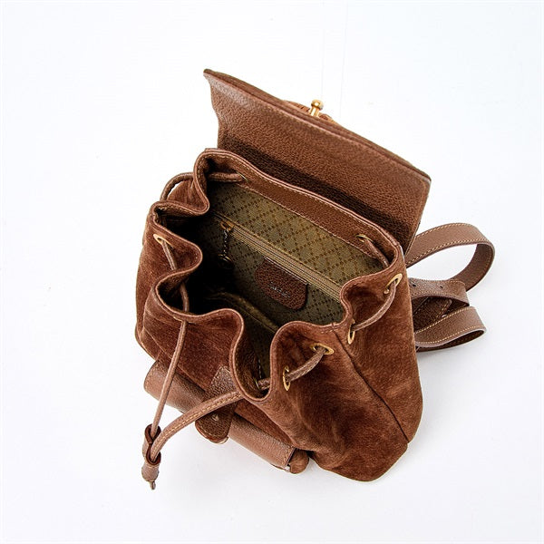 GUCCI Bamboo Backpack Brown Gold Suede