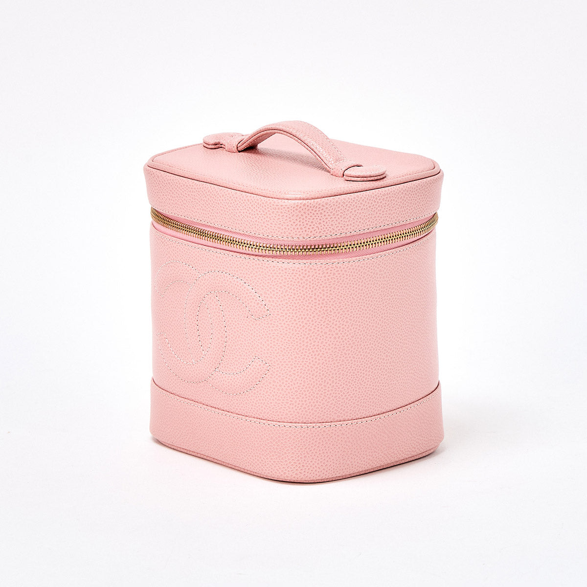 CHANEL COCO Mark 2003 Vanity Bag Pink Gold Caviar Skin Auth
