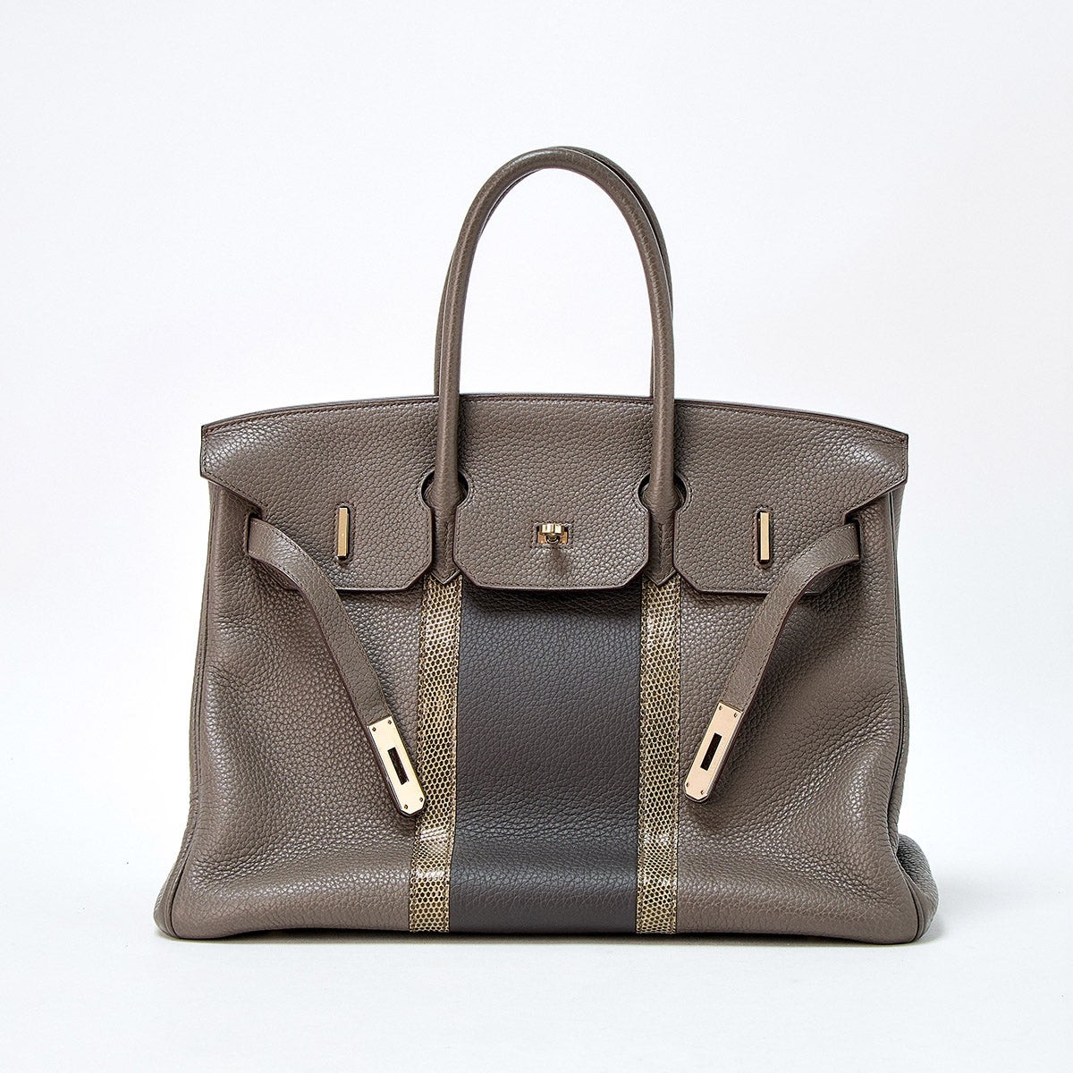 HERMES Birkin Club Hand Bag Ethan Graphite Grey Fonce Gold Taurillon Clemence Auth