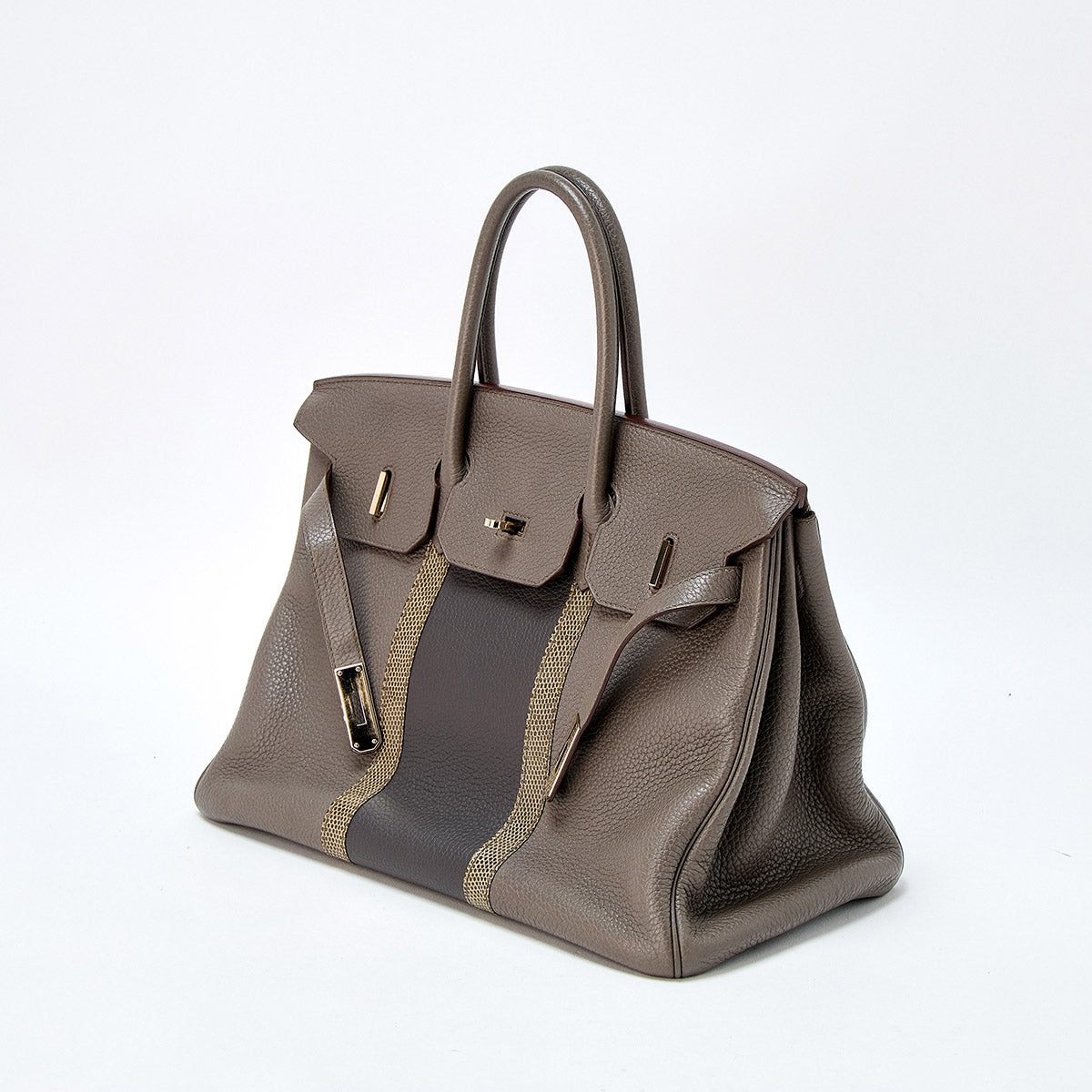 HERMES Birkin Club Hand Bag Ethan Graphite Grey Fonce Gold Taurillon Clemence Auth