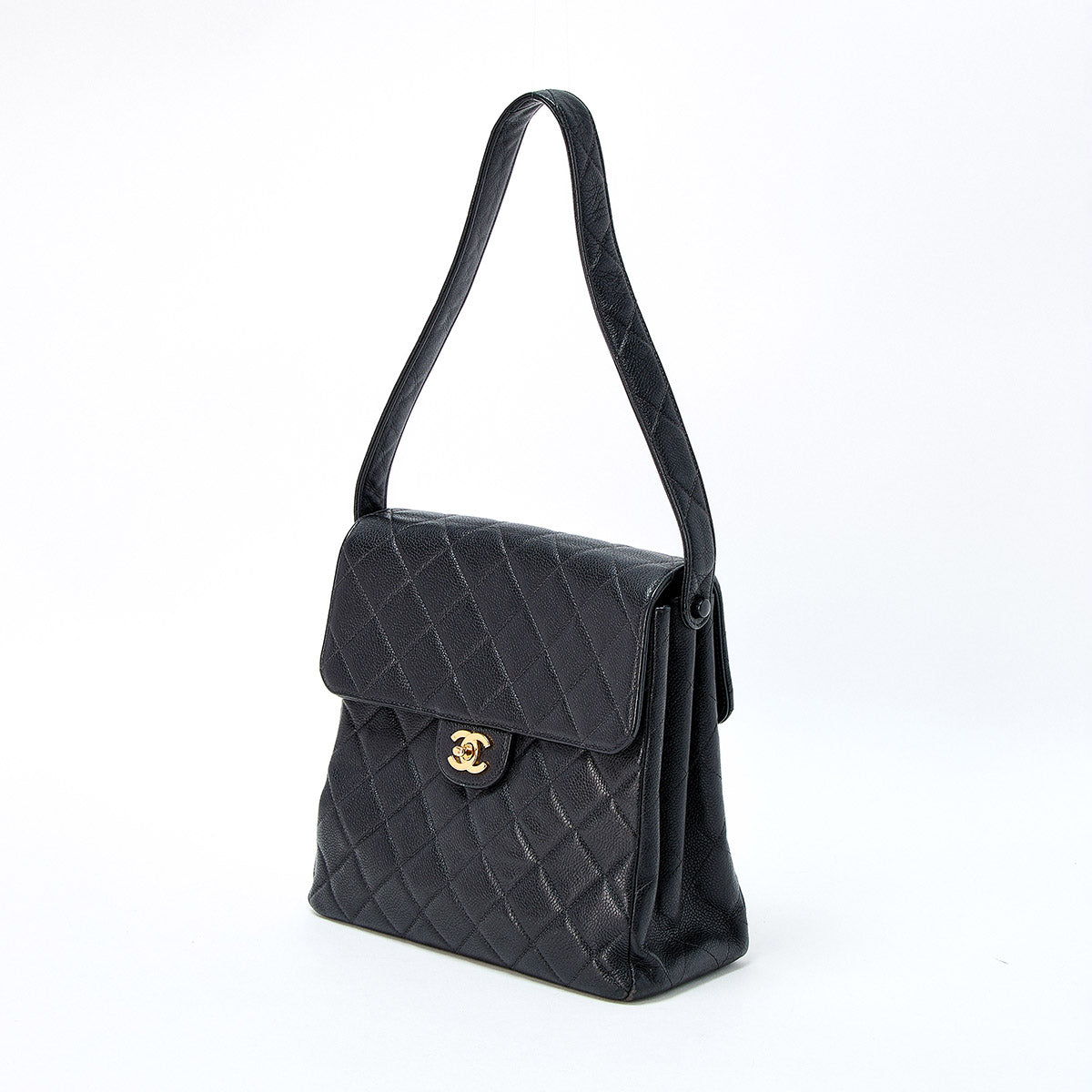 CHANEL Matelasse 1997 Double Face Shoulder Bag Black Gold Caviar Skin Auth