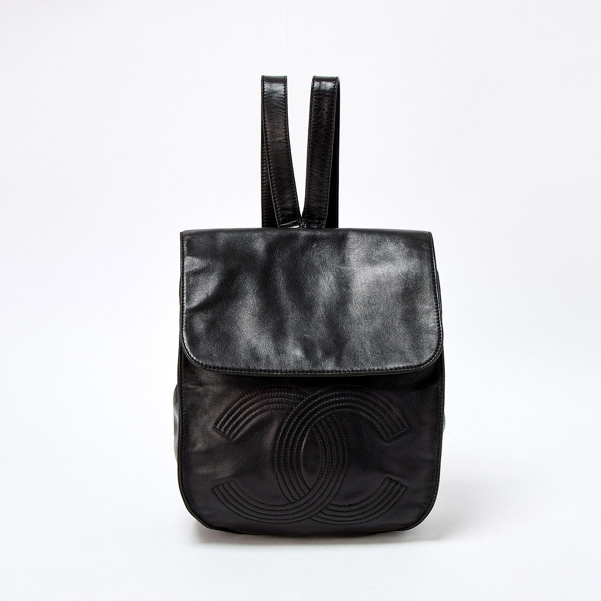 CHANEL Coco Mark circa 1997 Backpack Black Silver Lambskin