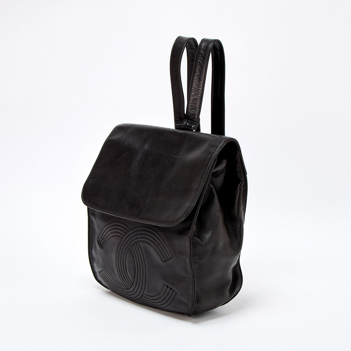 CHANEL Coco Mark circa 1997 Backpack Black Silver Lambskin