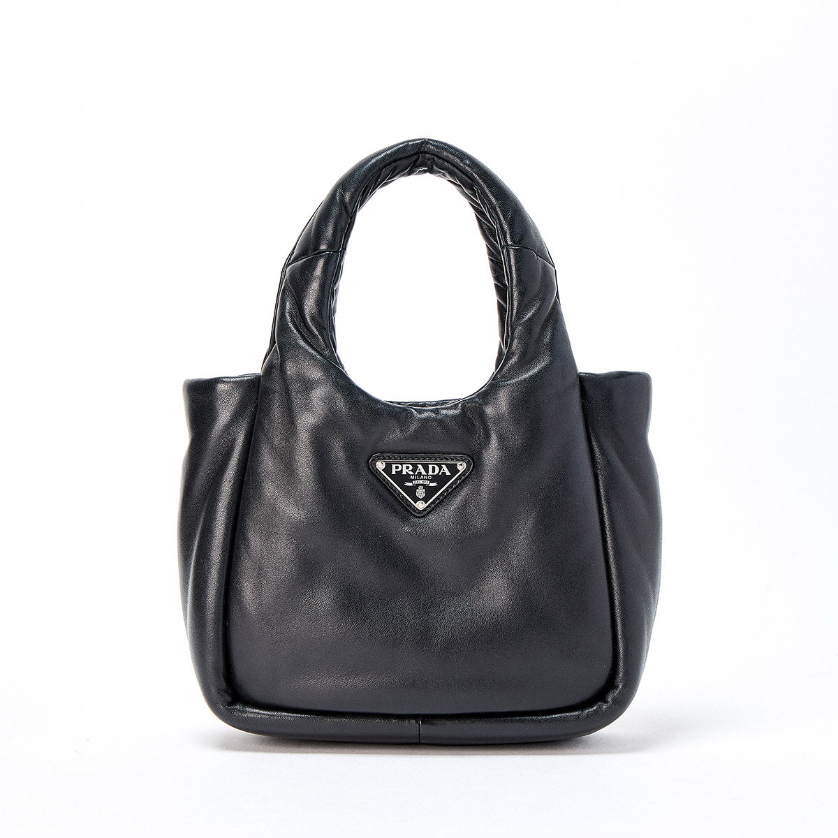 PRADA Padded Hand Bag in black and silver nappa leather Auth