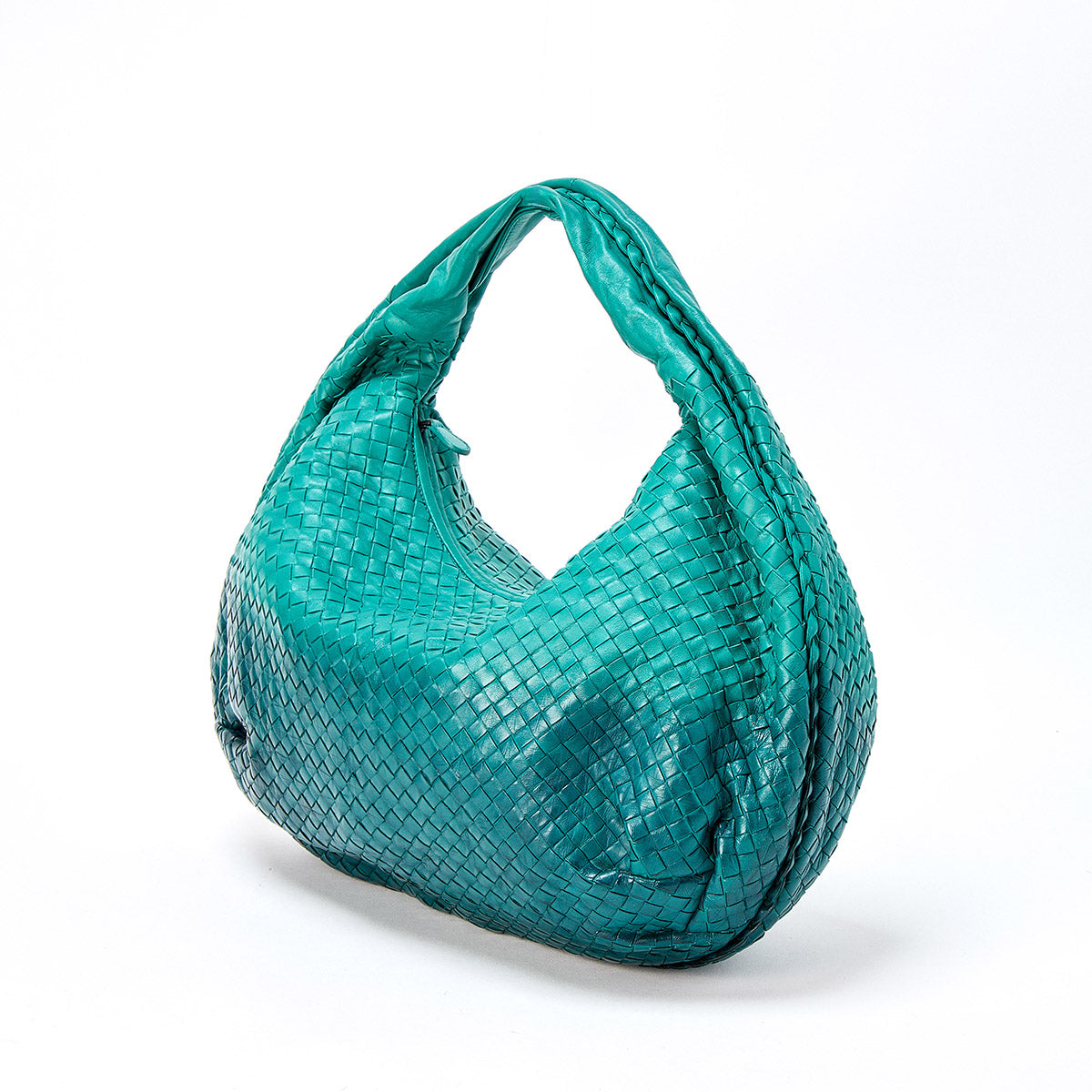 BOTTEGA VENETA Classic INTRECCIATO Shoulder Bag Green Black Leather Auth