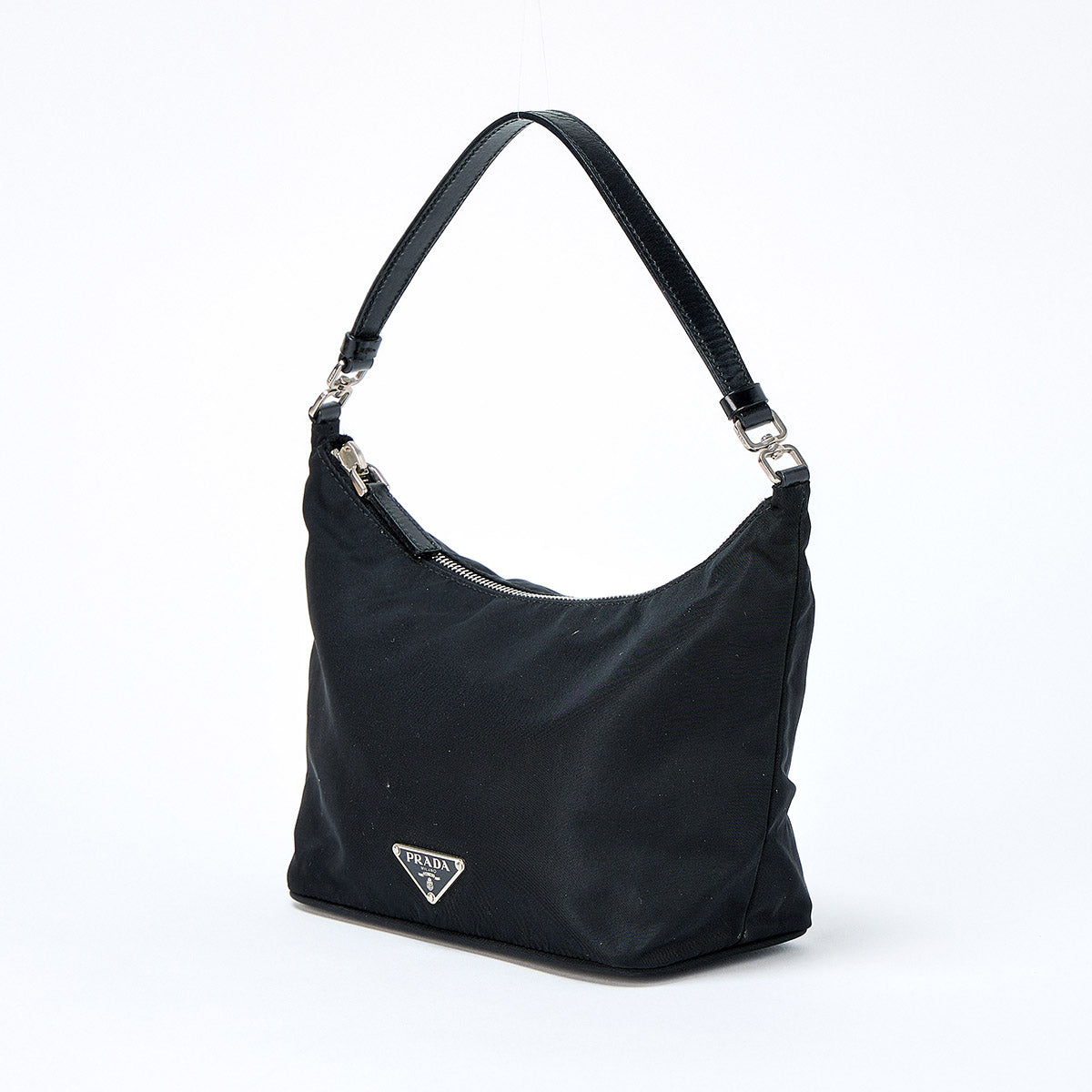 PRADA Triangle Shoulder Bag Black Silver Tessuto Auth