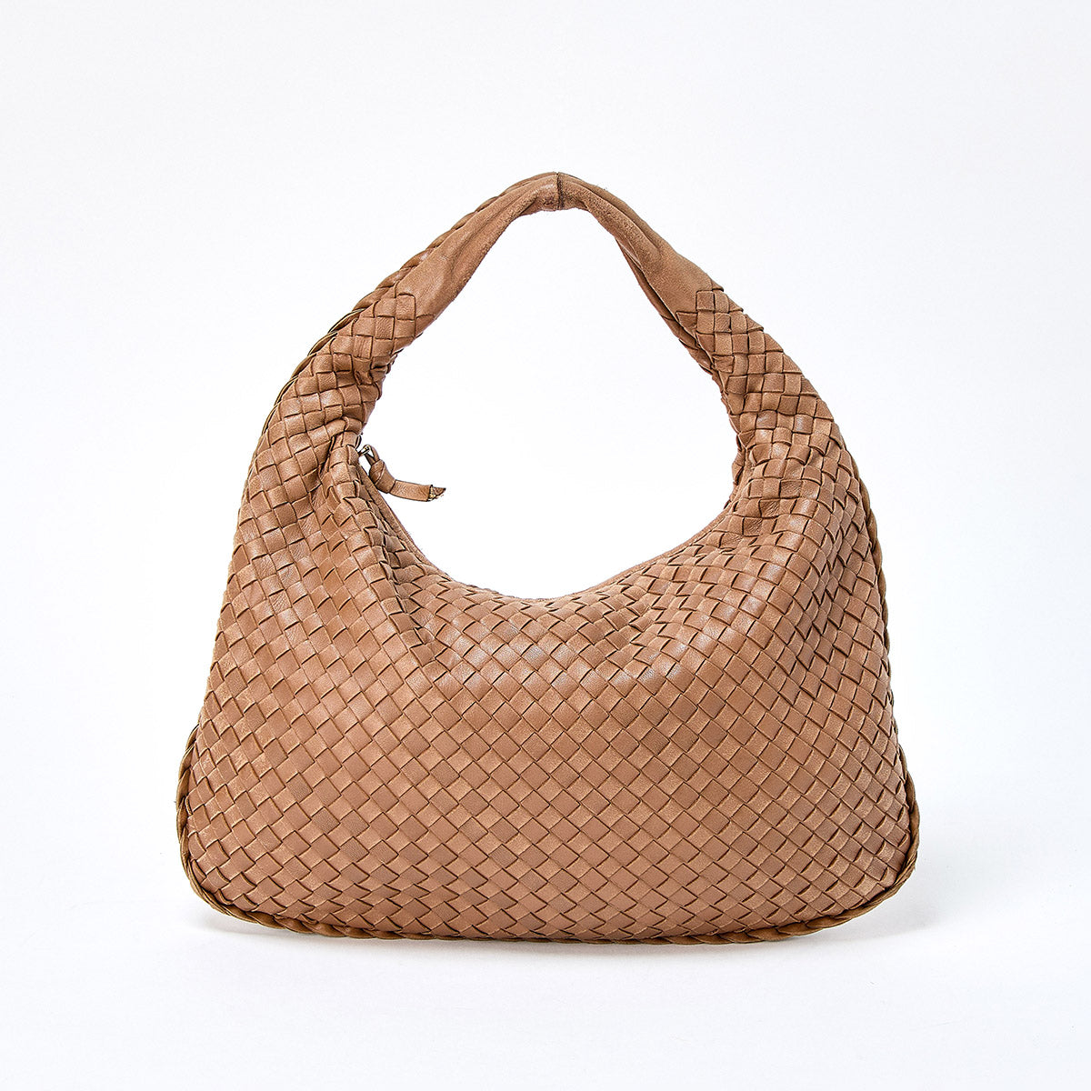BOTTEGA VENETA Classic INTRECCIATO Shoulder Bag Light Brown Gold Leather Auth