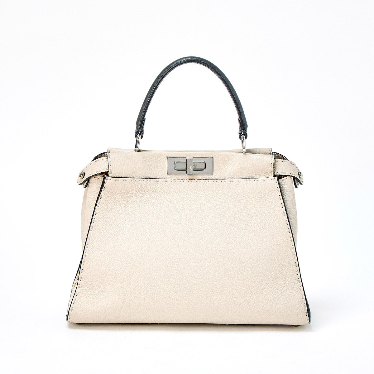 FENDI Hand Bag SELLERIA Peek A Boo 8BN290 Q0J Beige Gray Silver Leather Auth
