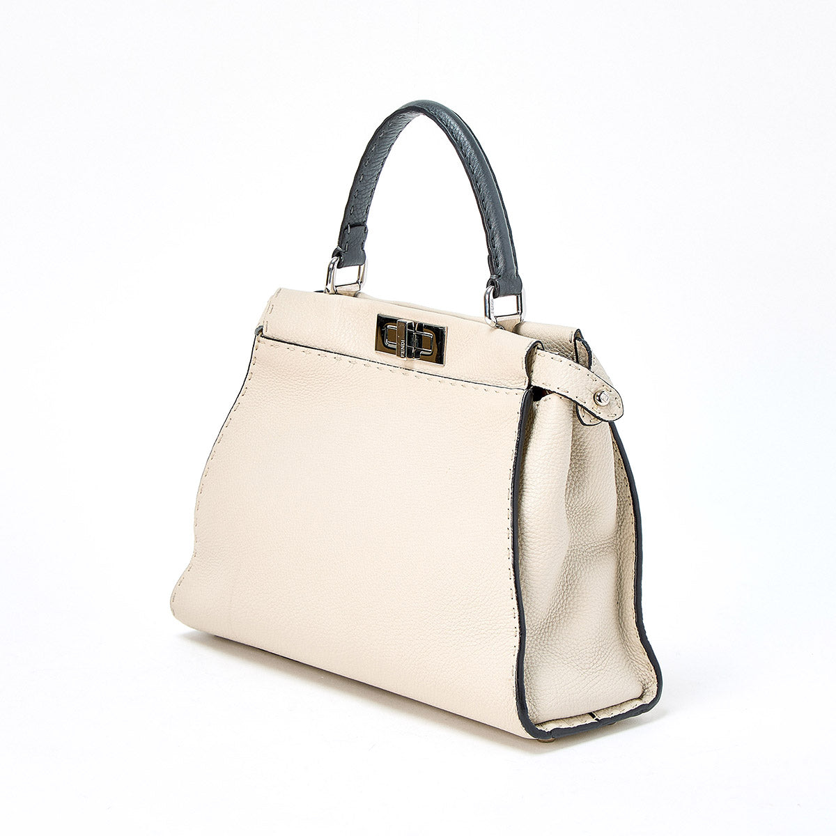 FENDI Hand Bag SELLERIA Peek A Boo 8BN290 Q0J Beige Gray Silver Leather Auth