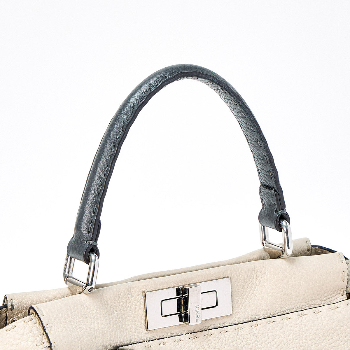 FENDI Hand Bag SELLERIA Peek A Boo 8BN290 Q0J Beige Gray Silver Leather Auth