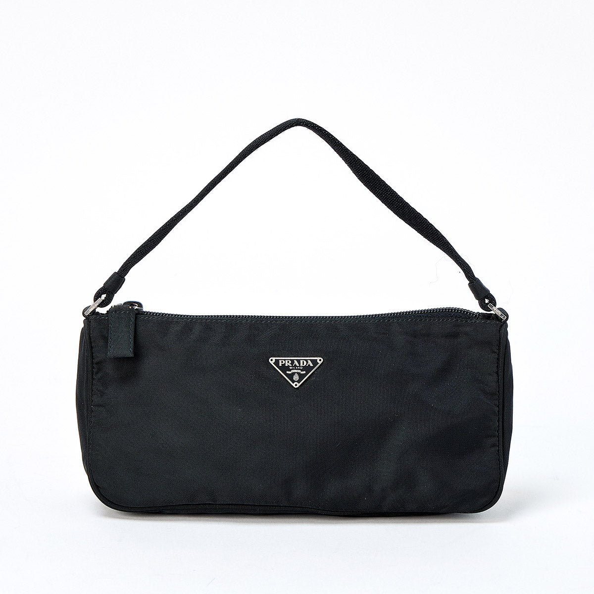 PRADA Triangle Hand Bag Black Silver Tessuto Auth