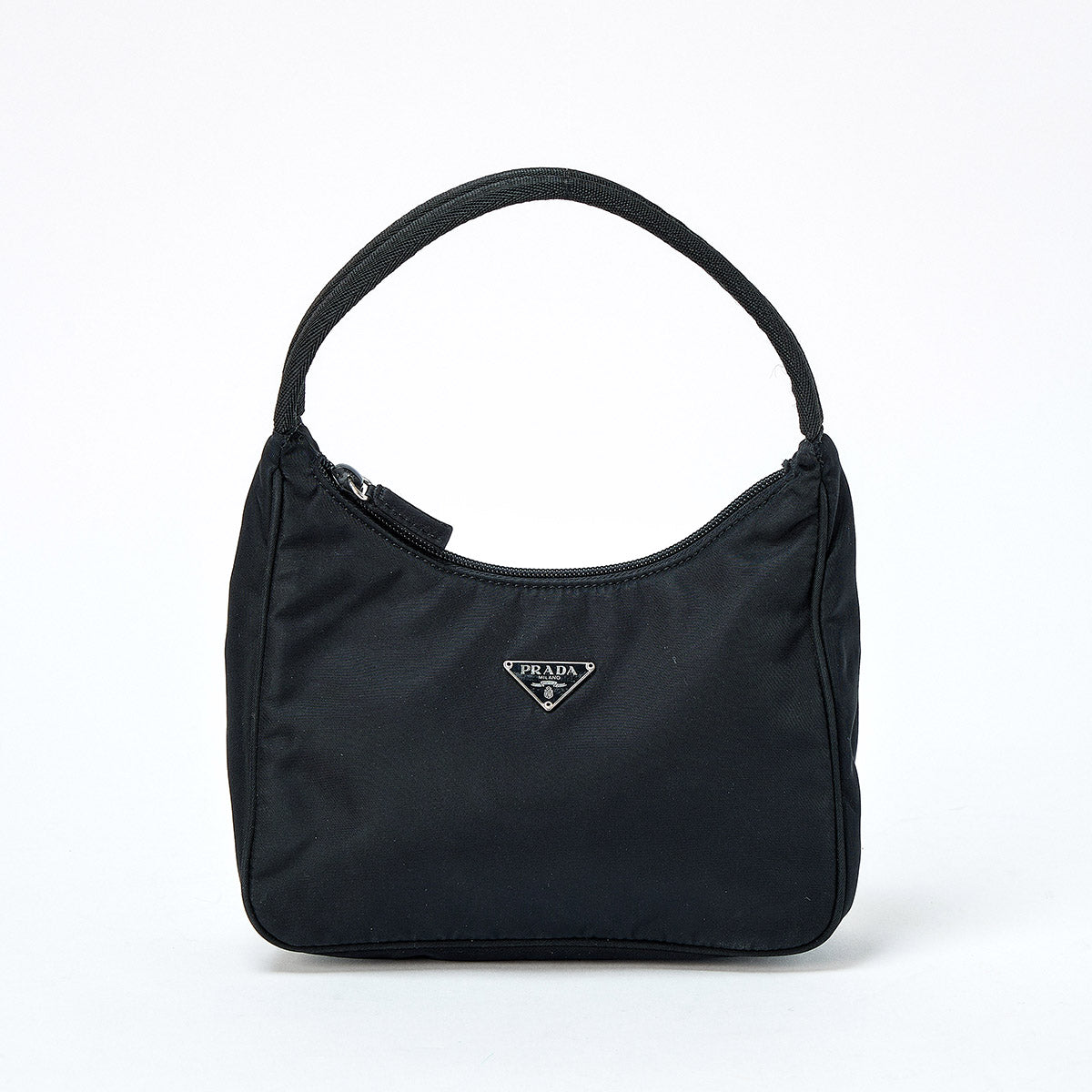 PRADA Triangle Hand Bag Black Silver Tessuto Auth