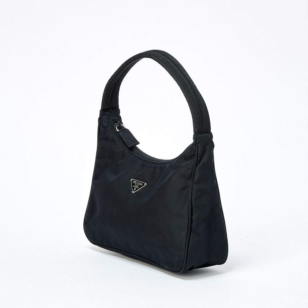 PRADA Triangle Hand Bag Black Silver Tessuto Auth