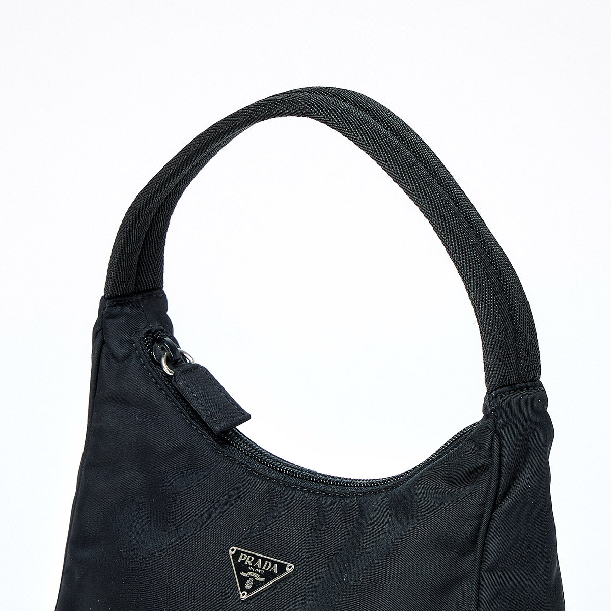 PRADA Triangle Hand Bag Black Silver Tessuto Auth