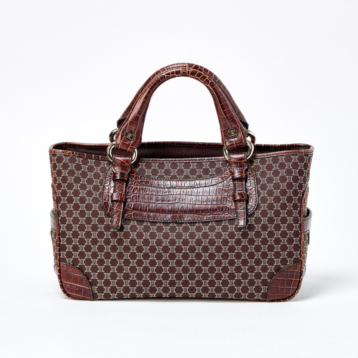 CELINE Macadam Hand Bag Boogie Brown Silver Leather Auth