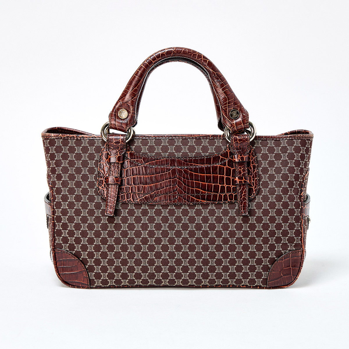 CELINE Macadam Hand Bag Boogie Brown Silver Leather Auth