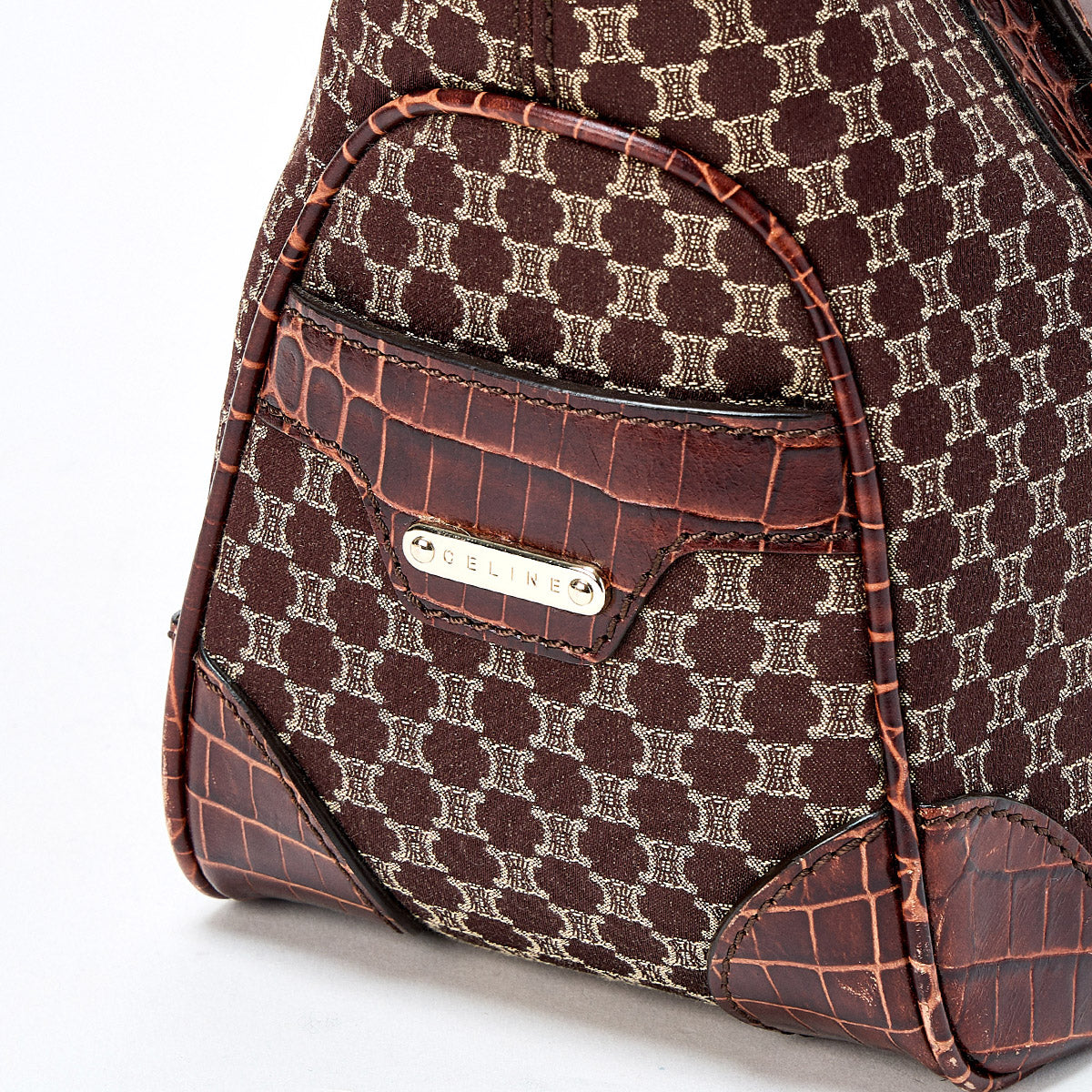 CELINE Macadam Hand Bag Boogie Brown Silver Leather Auth