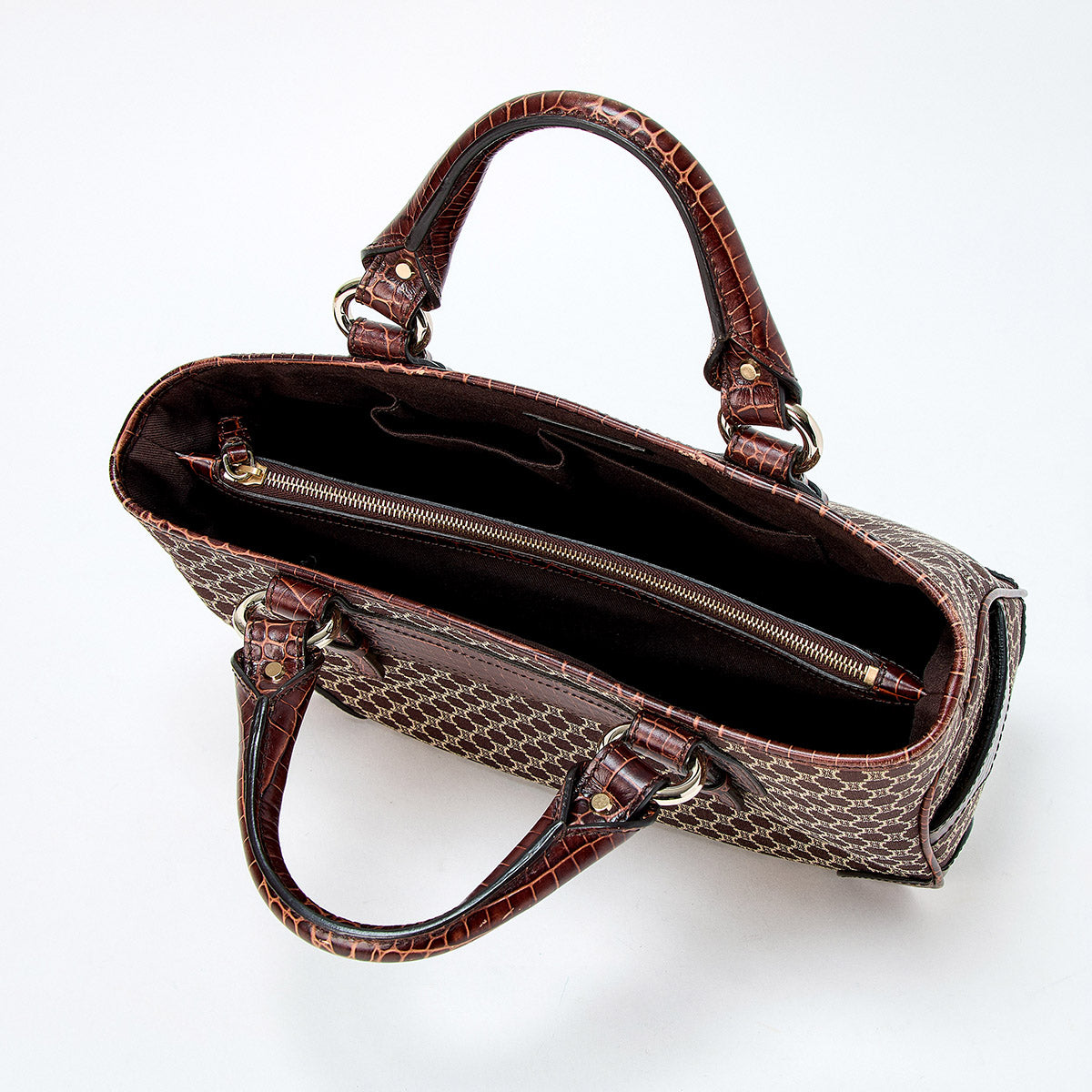 CELINE Macadam Hand Bag Boogie Brown Silver Leather Auth