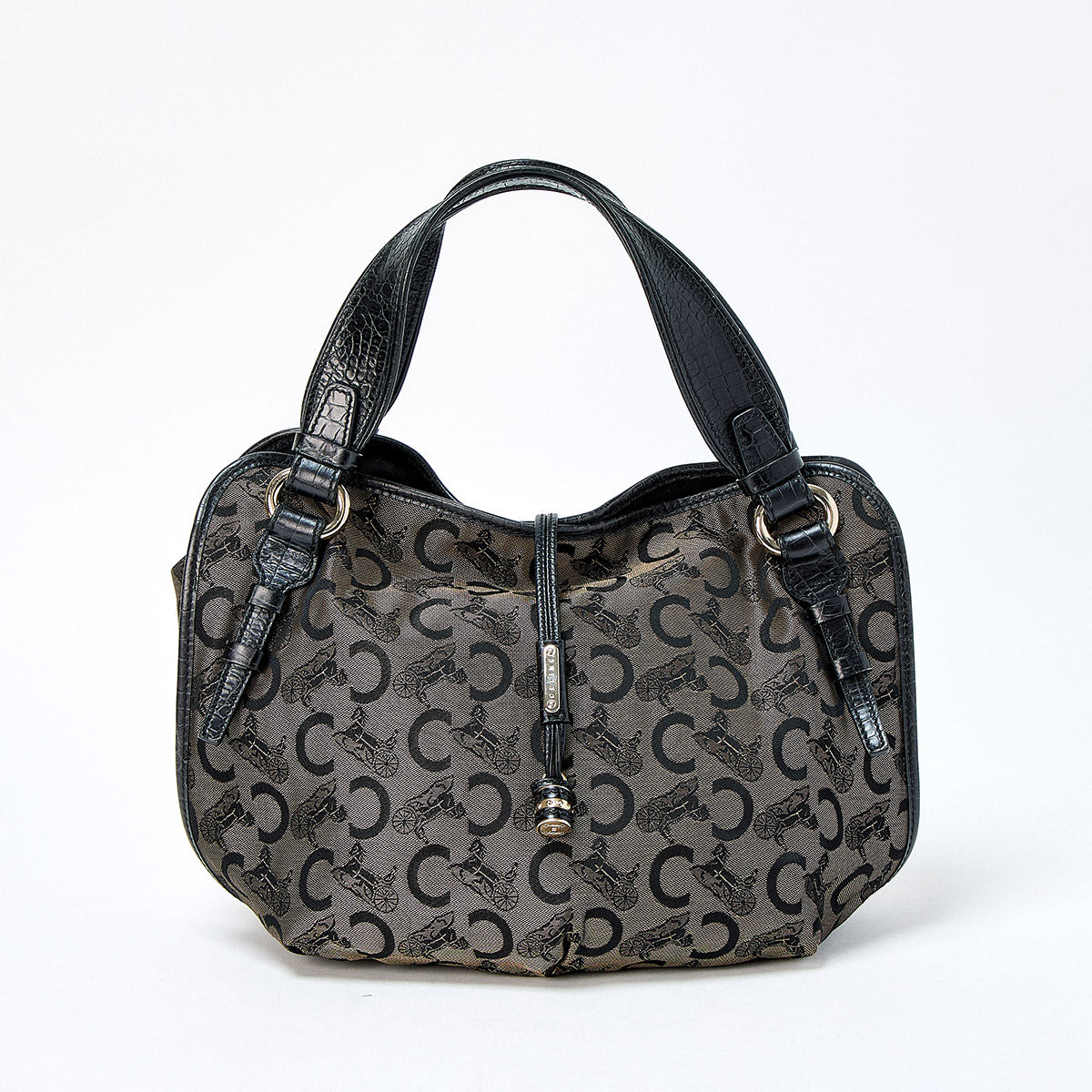CELINE Bittersweet Macadam Hand Bag Brown Black Gold Canvas Auth