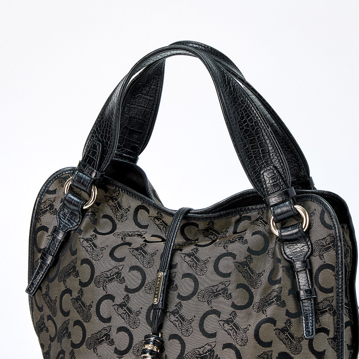 CELINE Bittersweet Macadam Hand Bag Brown Black Gold Canvas Auth