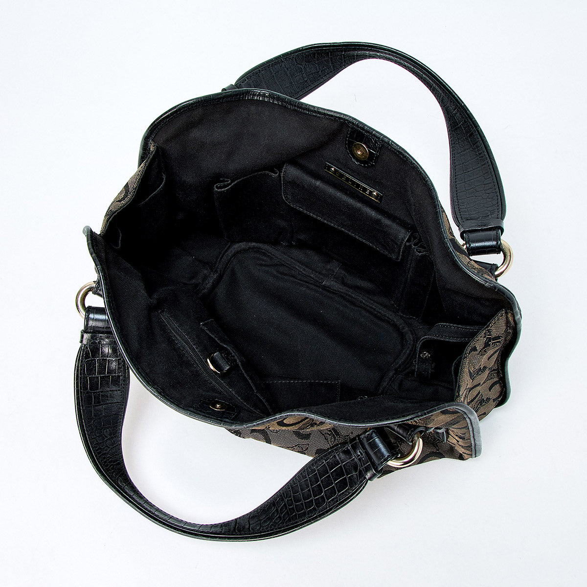 CELINE Bittersweet Macadam Hand Bag Brown Black Gold Canvas Auth