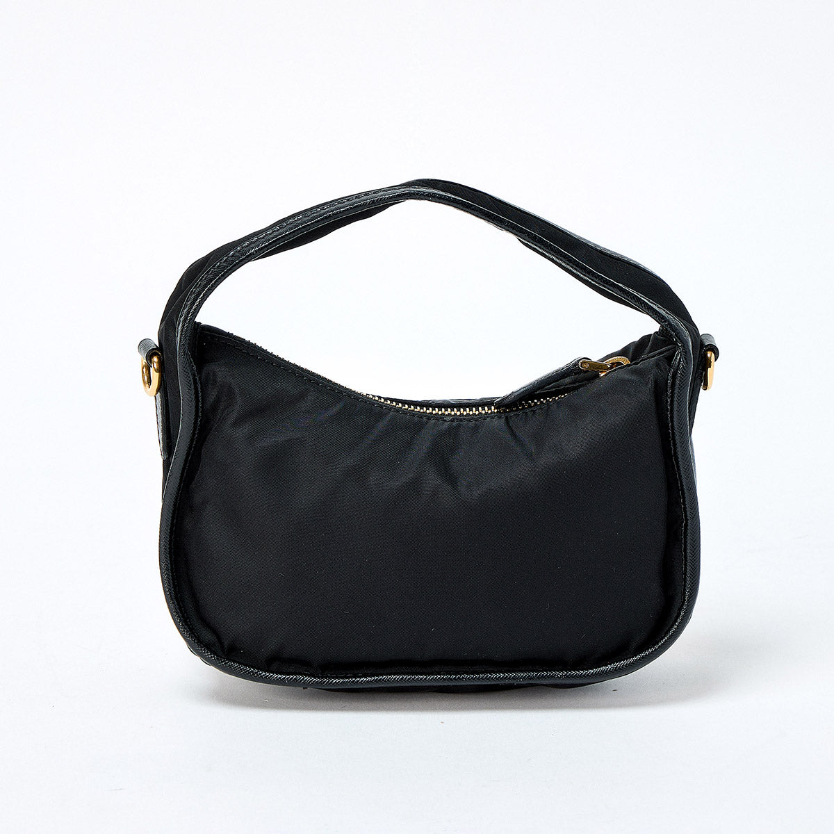 PRADA Logo Hand Bag BN1409 Black Gold Tessuto Auth