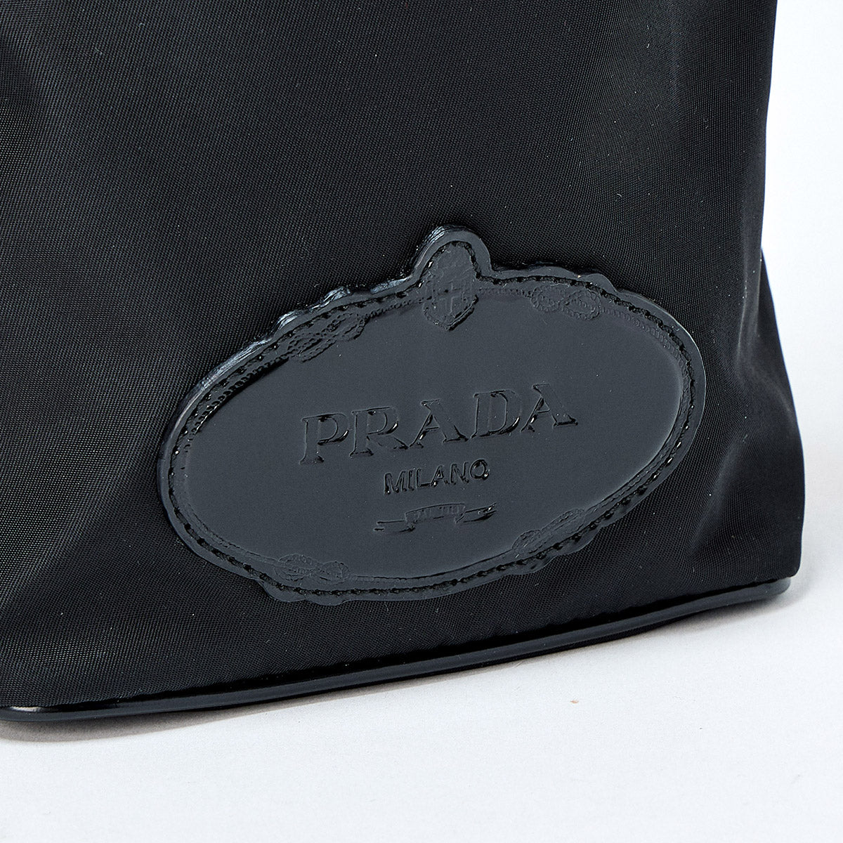 PRADA Logo Hand Bag Black Silver Tessuto Auth