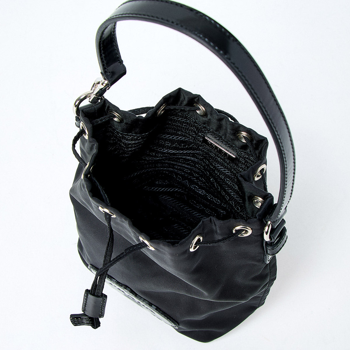 PRADA Logo Hand Bag Black Silver Tessuto Auth