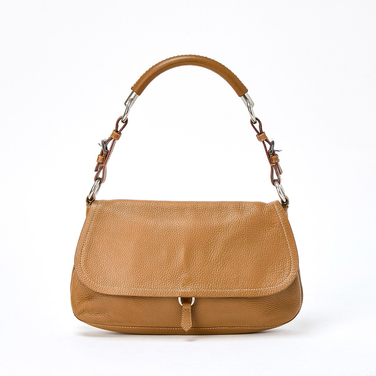 PRADA Triangle Shoulder Bag Brown Silver Leather Auth