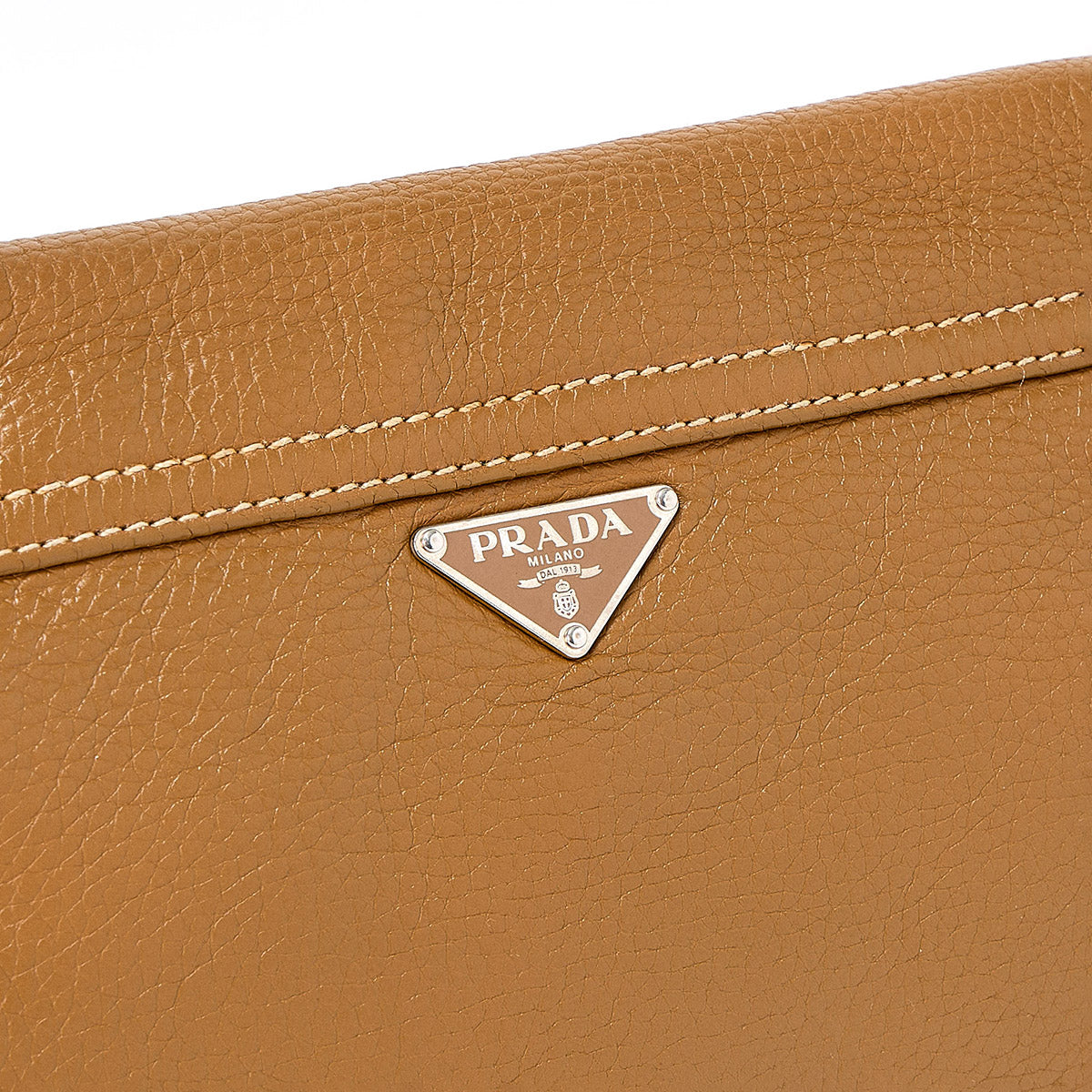 PRADA Triangle Shoulder Bag Brown Silver Leather Auth