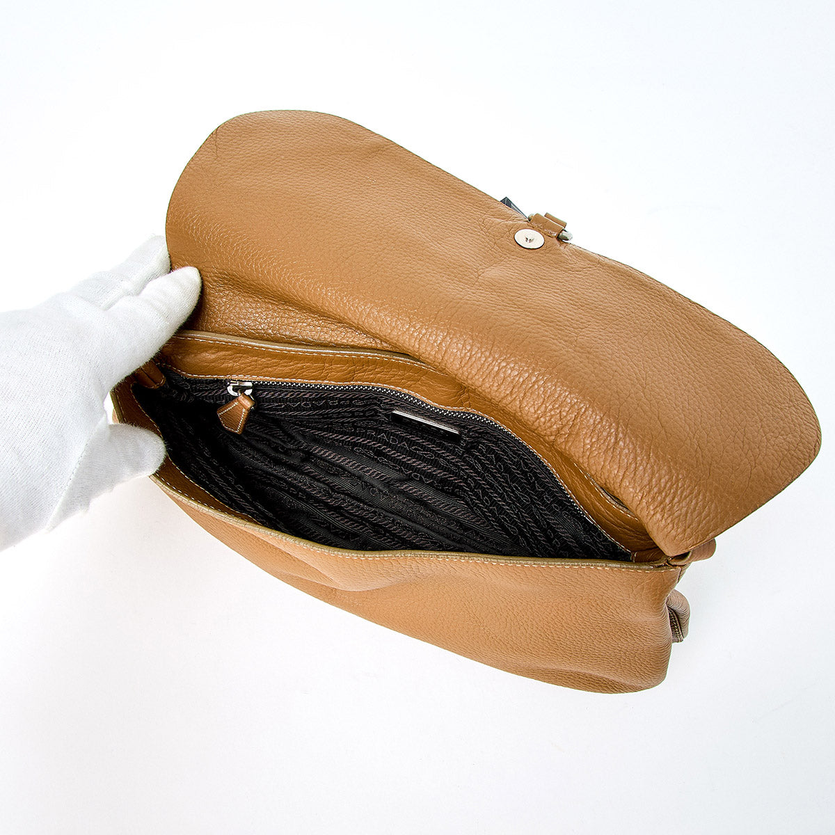 PRADA Triangle Shoulder Bag Brown Silver Leather Auth