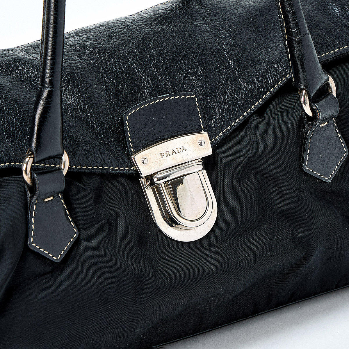 PRADA Triangle Shoulder Bag Black Silver Tessuto Auth