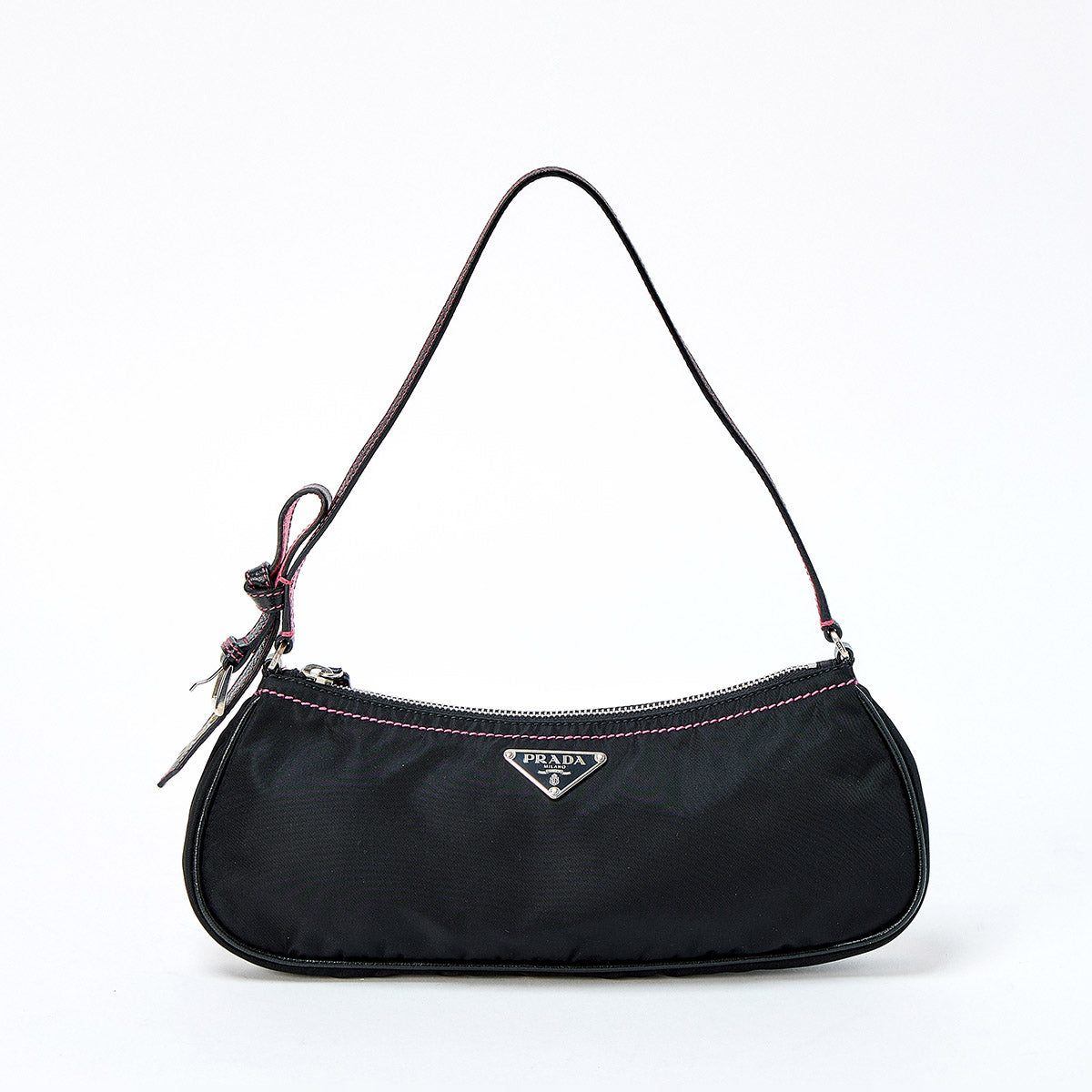PRADA Triangle Shoulder Bag Black Pink Silver Tessuto Auth